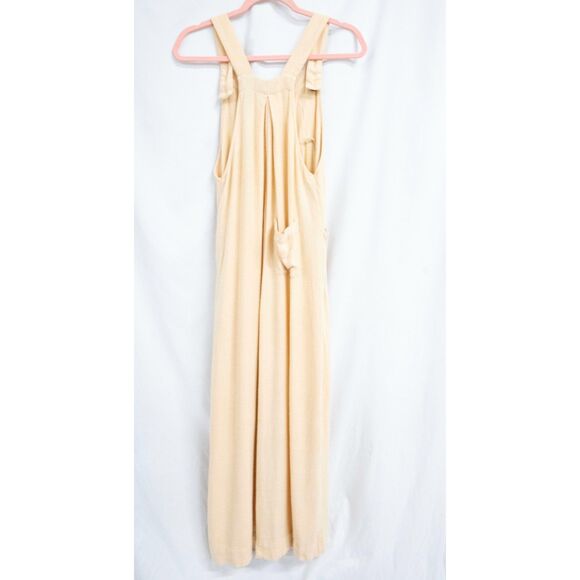 Bibi Linen Blend Wide Leg Oatmeal Cream Beige Wide Leg Overall Jumpsuit S - Picture 1 of 10